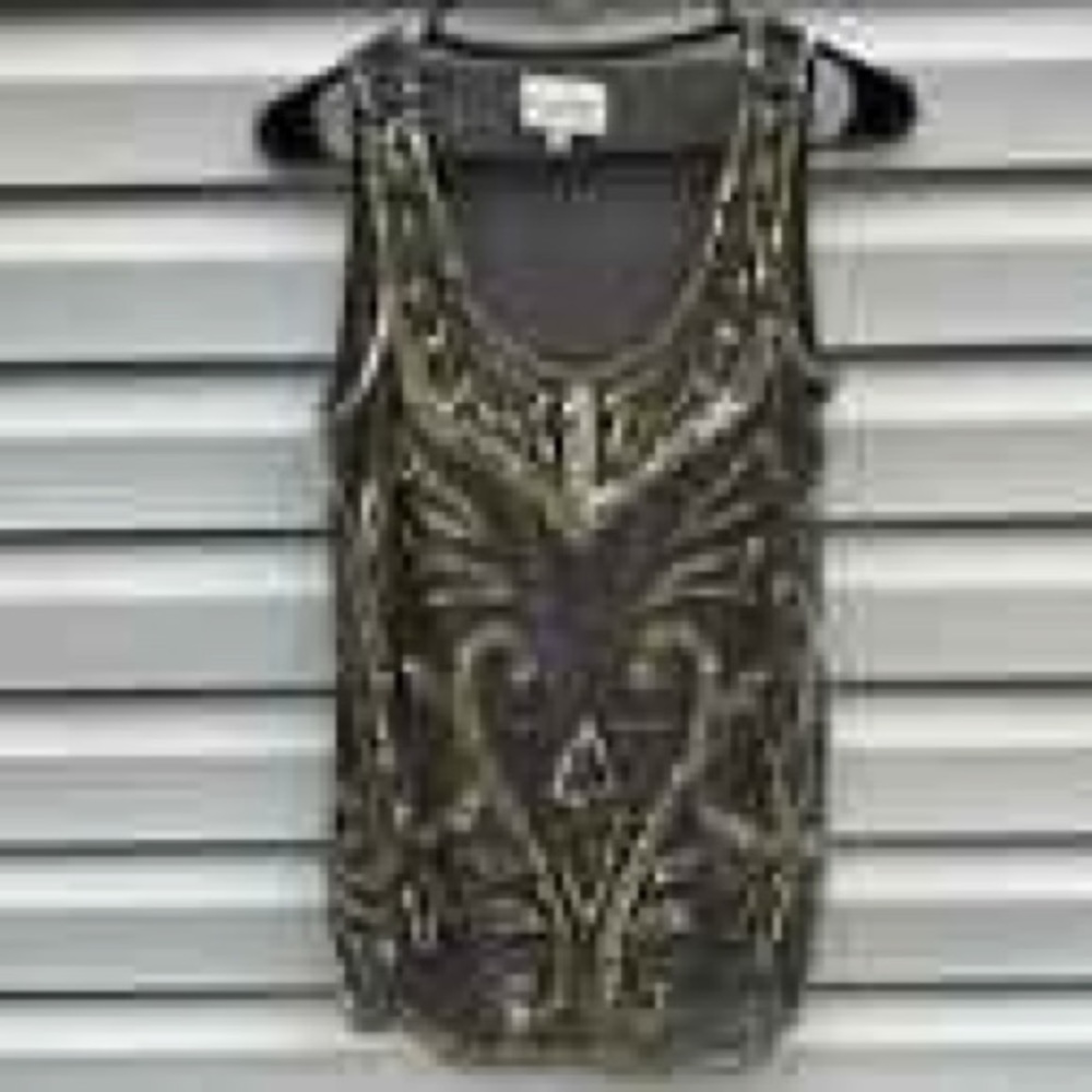 Sabine Gatsby Sequin Gray Embellished Tank Top Small